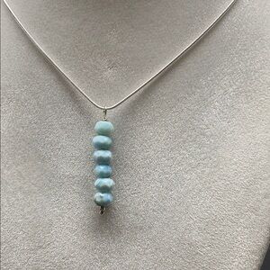 Larimar Stone Beaded Necklace with 18 inches Chain Sterling Silver Plated